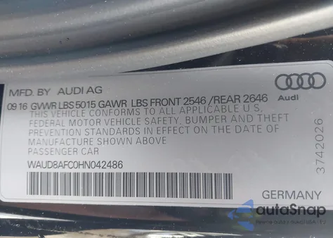 2017 Audi A6 2.0T Premium from USA, damaged, VIN WAUD8AFC0HN042486